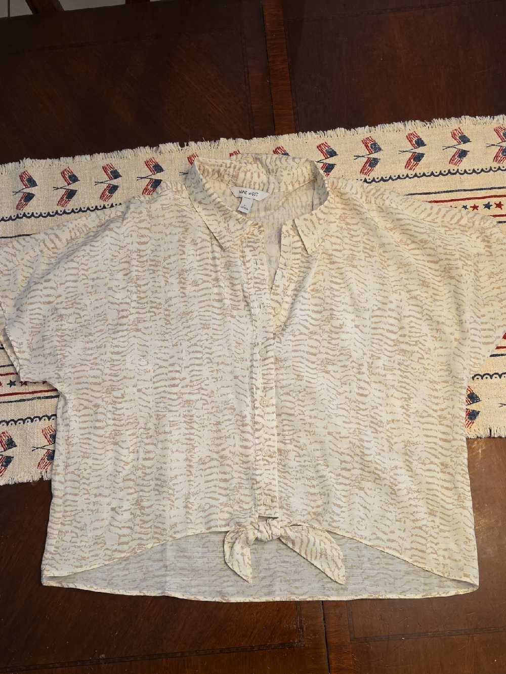 Nine West Cream Top with Taupe Print